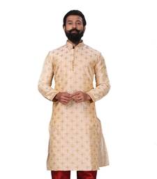 Men white Dupion Silk Embroidered Designer Kurta