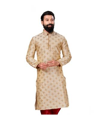 Men white Dupion Silk Embroidered Designer Kurta 3