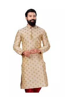 Men white Dupion Silk Embroidered Designer Kurta