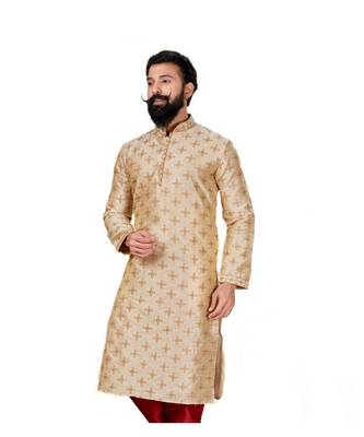 Men white Dupion Silk Embroidered Designer Kurta 4