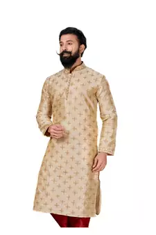 Men white Dupion Silk Embroidered Designer Kurta