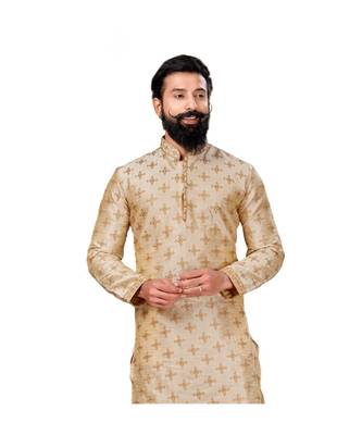 Men white Dupion Silk Embroidered Designer Kurta 5