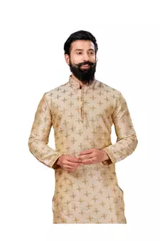 Men white Dupion Silk Embroidered Designer Kurta