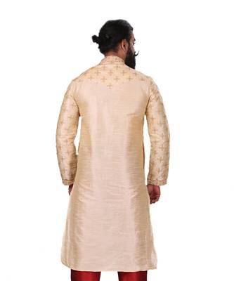 Men white Dupion Silk Embroidered Designer Kurta 6