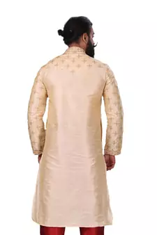 Men white Dupion Silk Embroidered Designer Kurta