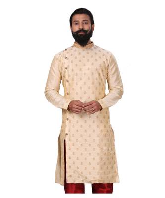 Men white Dupion Silk Zari Buta Designer Kurta 2