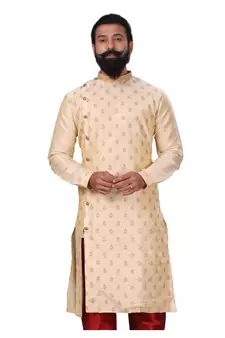 Men white Dupion Silk Zari Buta Designer Kurta
