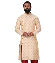 Men white Dupion Silk Zari Buta Designer Kurta