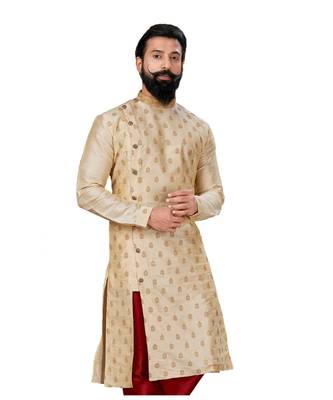 Men white Dupion Silk Zari Buta Designer Kurta 3