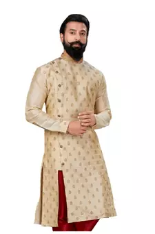 Men white Dupion Silk Zari Buta Designer Kurta
