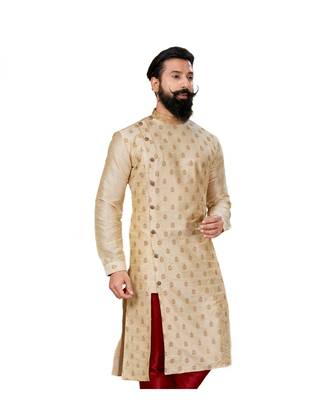 Men white Dupion Silk Zari Buta Designer Kurta 4