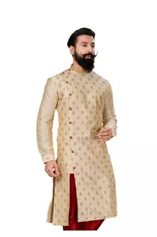 Men white Dupion Silk Zari Buta Designer Kurta