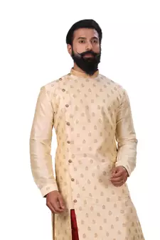 Men white Dupion Silk Zari Buta Designer Kurta