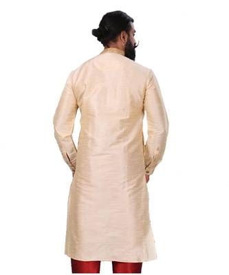 Men white Dupion Silk Zari Buta Designer Kurta 6