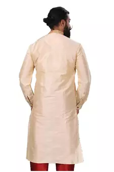 Men white Dupion Silk Zari Buta Designer Kurta