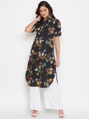 Sethi Daughters Women Black and Multicolor Floral Printed Crepe Kurti 1