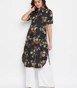 Sethi Daughters Women Black and Multicolor Floral Printed Crepe Kurti