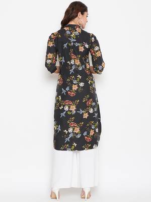 Sethi Daughters Women Black and Multicolor Floral Printed Crepe Kurti 2
