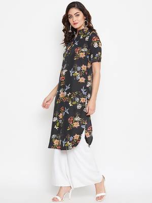 Sethi Daughters Women Black and Multicolor Floral Printed Crepe Kurti 3