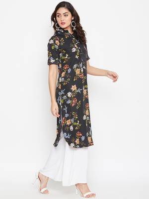 Sethi Daughters Women Black and Multicolor Floral Printed Crepe Kurti 4