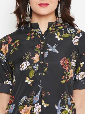 Sethi Daughters Women Black and Multicolor Floral Printed Crepe Kurti 5