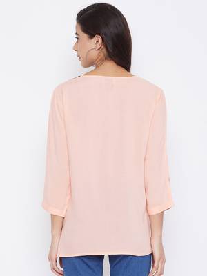 Sethi Daughters - Women Peach Colored Casual Embroidered Rayon Short Kurti 2