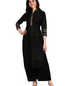 Women's Black Viscose Rayon Straight Foil Print Stitched Kurta With Palazzo