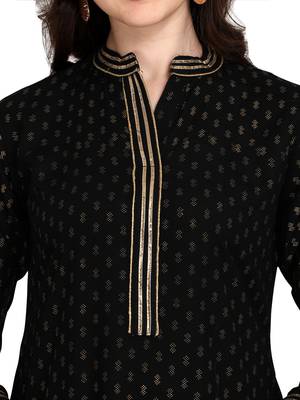 Women's Black Viscose Rayon Straight Foil Print Stitched Kurta With Palazzo 5