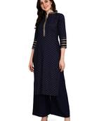 Women's Navy Blue Viscose Rayon Straight Foil Print Stitched Kurta With Palazzo