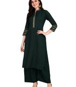 Women's Green Viscose Rayon Straight Foil Print Stitched Kurta With Palazzo