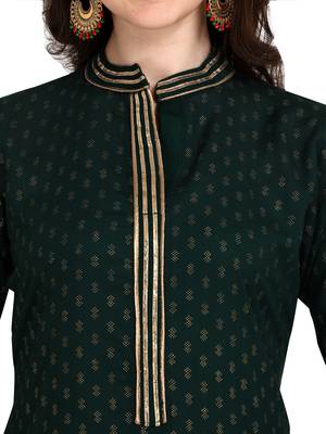 Women's Green Viscose Rayon Straight Foil Print Stitched Kurta With Palazzo 5