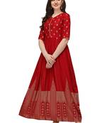 Women's Red Rayon Foil Printed Stitched Anarkali Kurta(KTN