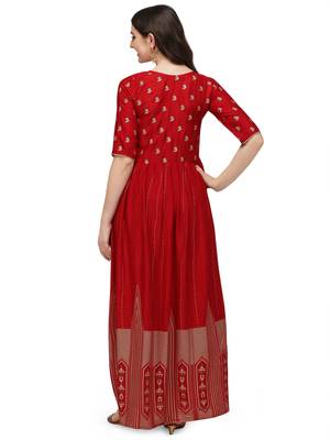 Women's Red Rayon Foil Printed Stitched Anarkali Kurta(KTN 3