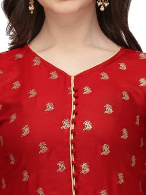Women's Red Rayon Foil Printed Stitched Anarkali Kurta(KTN 5