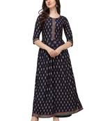 Women's Navy Blue Rayon Foil Printed Stitched Anarkali Kurta(KTN-326