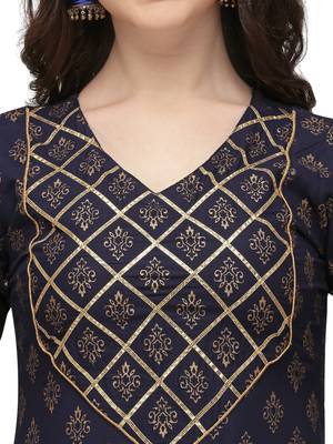 Women's Navy Blue Rayon Foil Printed Stitched Anarkali Kurta(KTN-326 5