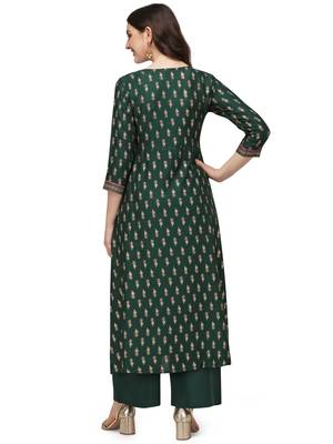 Women's Dark Green Rayon Foil Printed Stitched Anarkali Kurta(KTN-328 3
