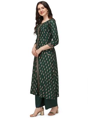 Women's Dark Green Rayon Foil Printed Stitched Anarkali Kurta(KTN-328 4