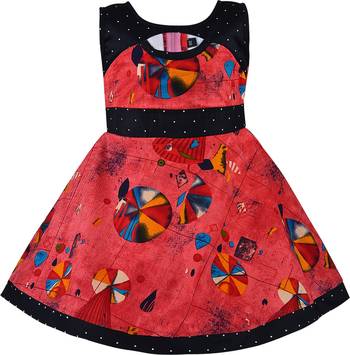 Pink cotton printed stitched   dress 1
