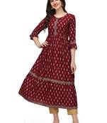 Women's Maroon Rayon Foil Printed Stitched Anarkali Kurta(KTN-329