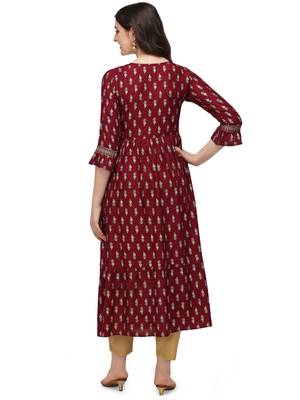 Women's Maroon Rayon Foil Printed Stitched Anarkali Kurta(KTN-329 3