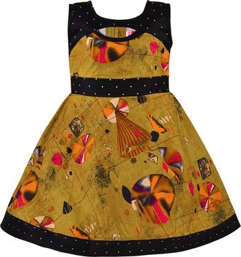 Yellow cotton printed stitched   dress 1