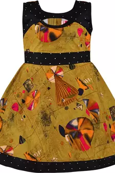 Yellow cotton printed stitched   dress