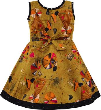 Yellow cotton printed stitched   dress 2