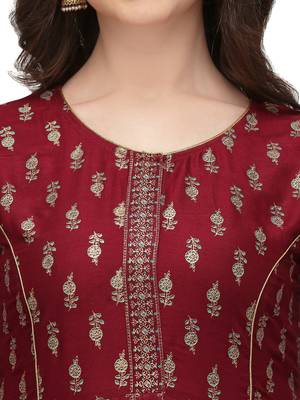 Women's Maroon Rayon Foil Printed Stitched Anarkali Kurta(KTN-329 5