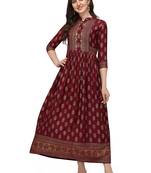Women's Maroon Rayon Foil Printed Stitched Anarkali Kurta(KTN-330