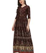 Women's Brown Rayon Foil Printed Stitched Anarkali Kurta(KTN-331