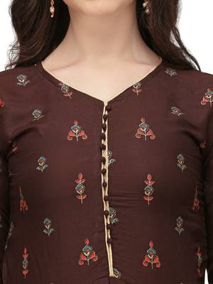 Women's Brown Rayon Foil Printed Stitched Anarkali Kurta(KTN-331 5