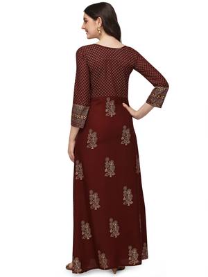 Women's Brown Rayon Foil Printed Stitched Anarkali Kurta(KTN-332 3