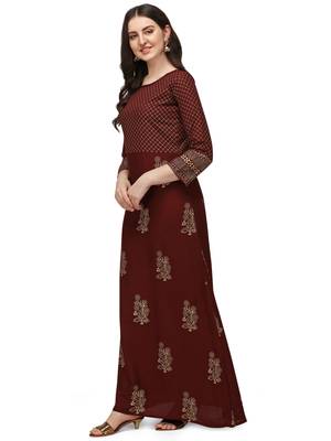 Women's Brown Rayon Foil Printed Stitched Anarkali Kurta(KTN-332 4